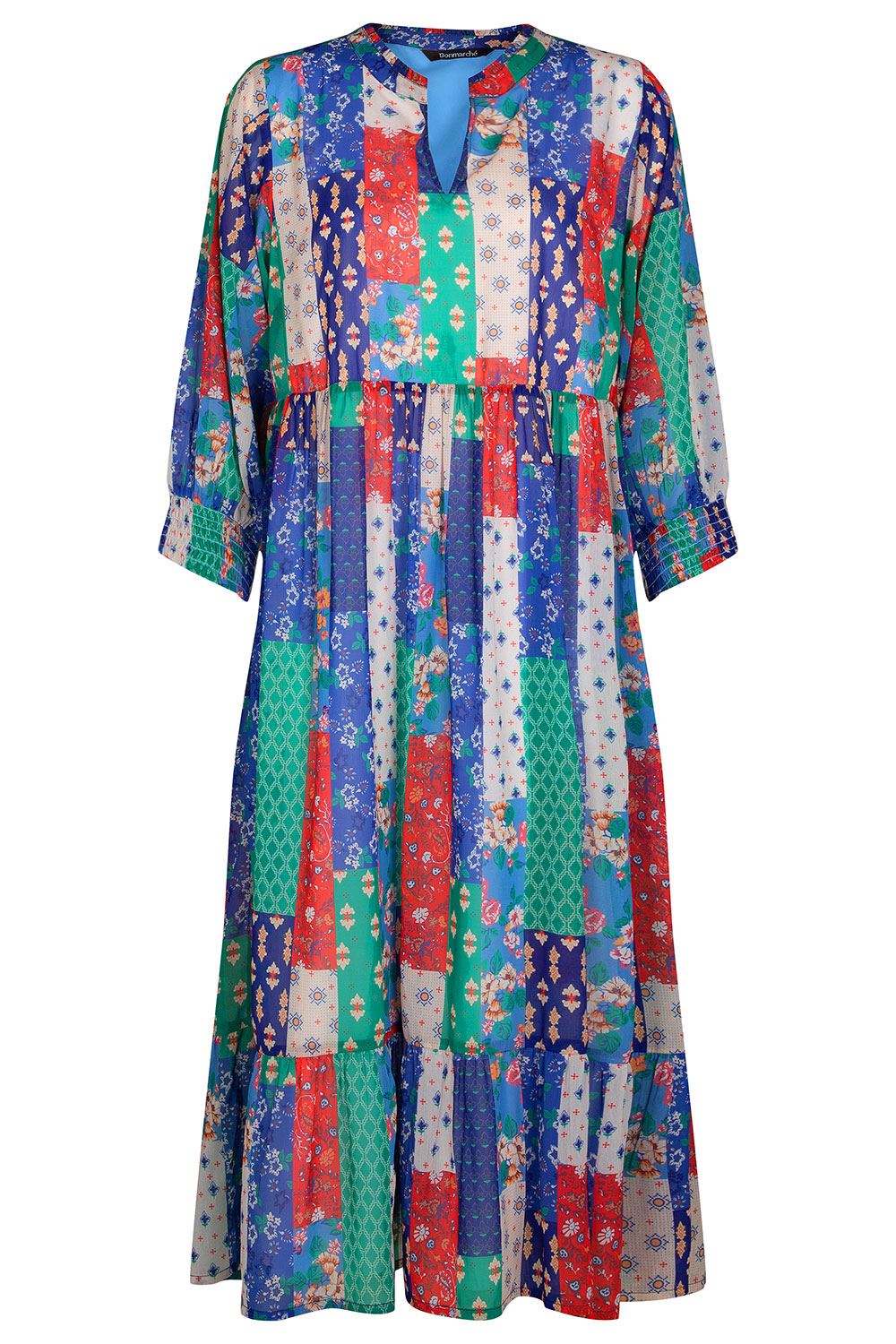 Patchwork Smock Maxi Dress with Shirred Cuffs | Bonmarché