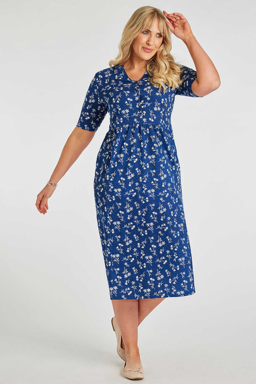 Sprig Print Cotton Jersey Dress | Bonmarché