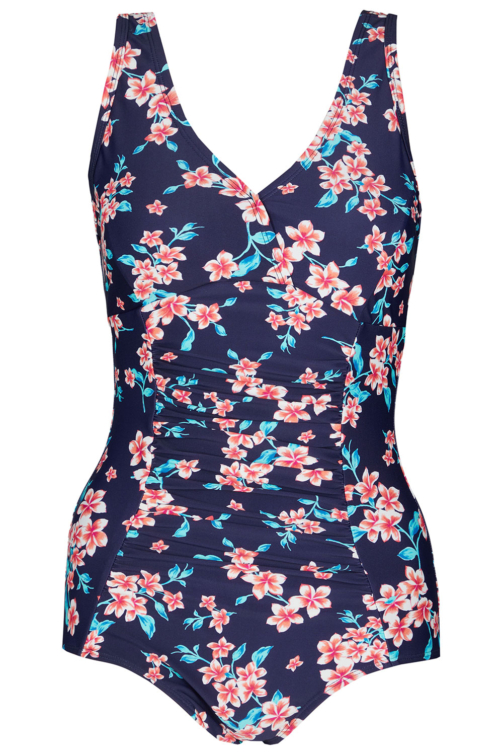 Floral Print Swimsuit with Ruched Front | Bonmarché