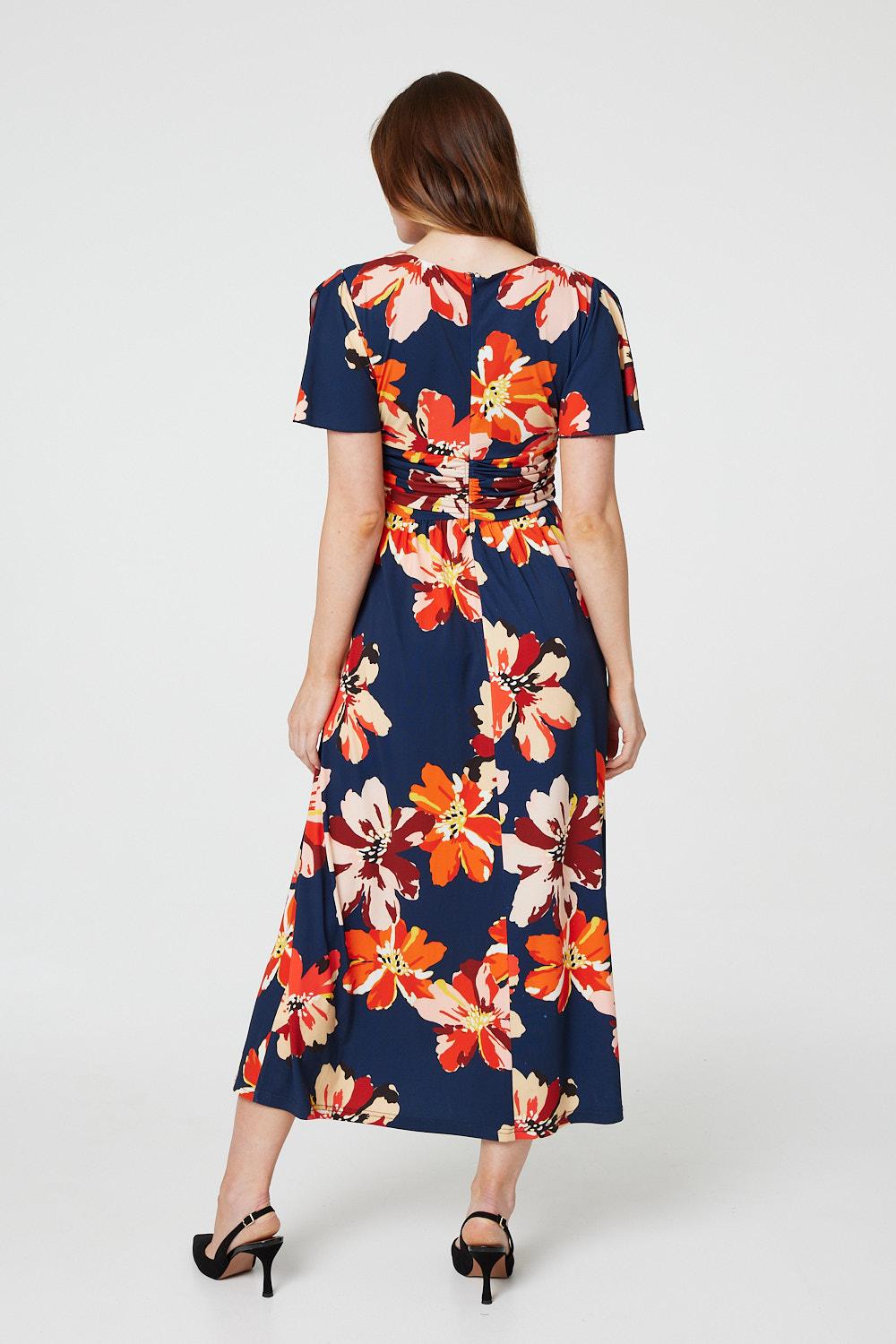 Floral Ruched Waist Maxi Dress | Izabel London