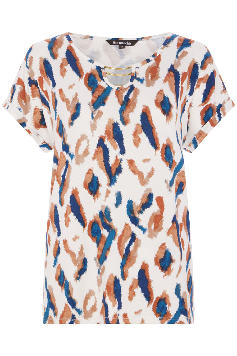Short Sleeve Smudge Animal Print Top with Bar Detail | Bonmarché