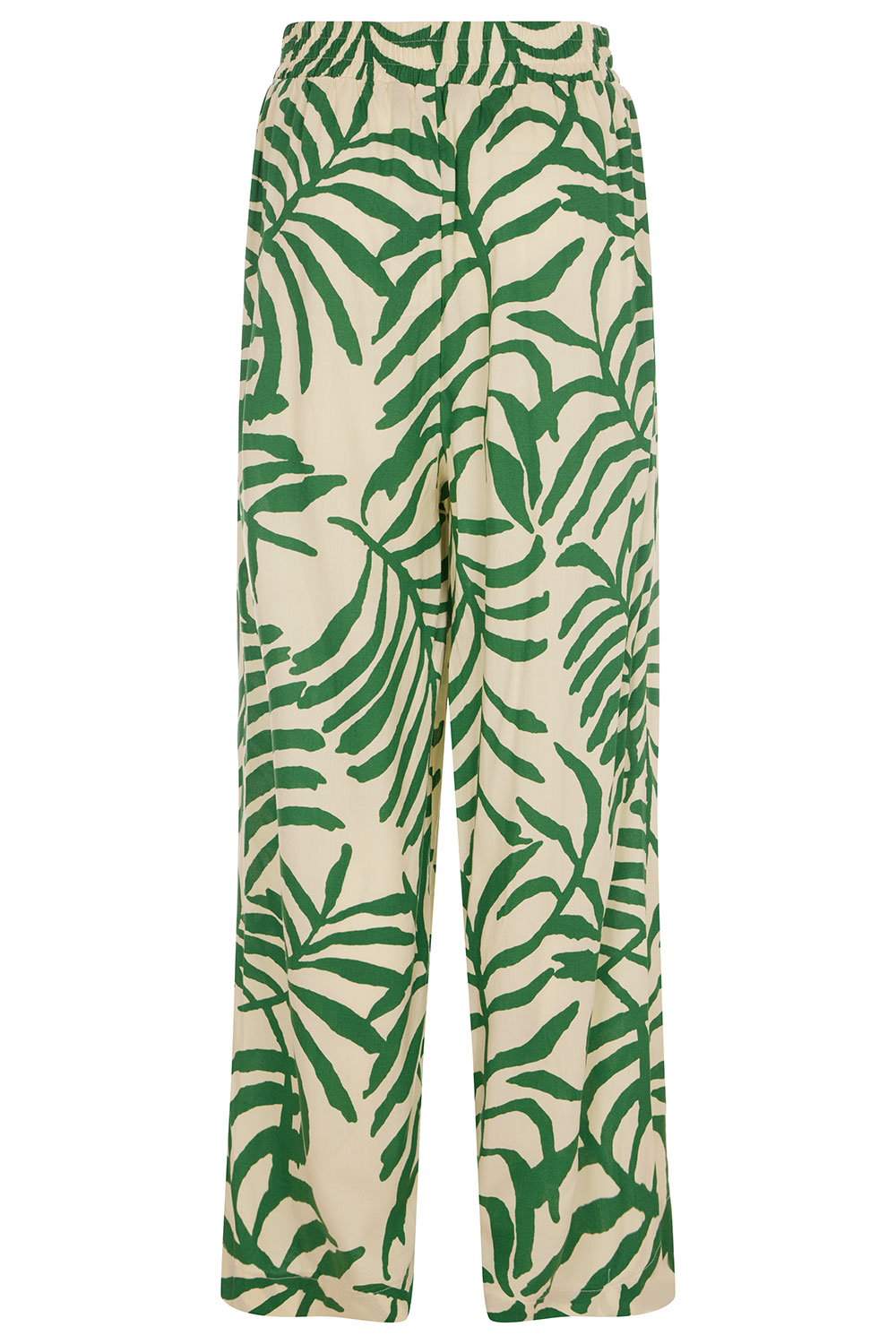 Leaf and Palm Print Wide Leg Elasticated Trousers