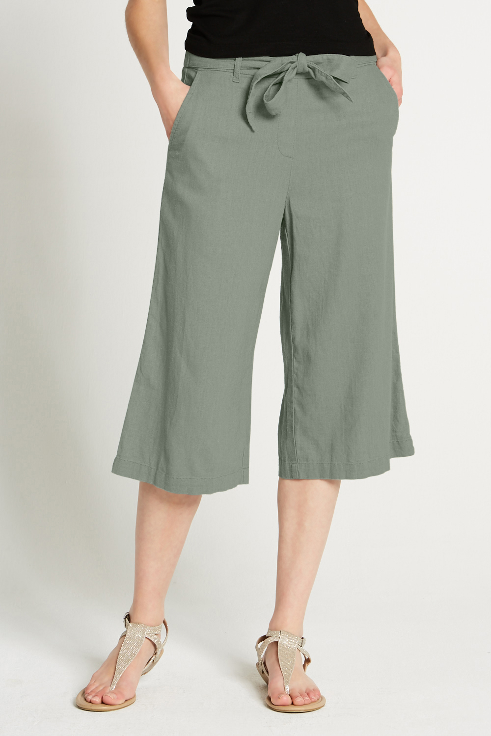 Wide Leg Linen Cropped Trousers