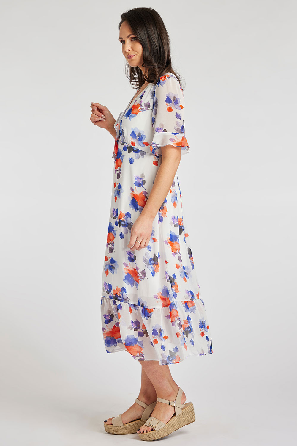 Watercolour Floral Chiffon Tea Dress | Bonmarché