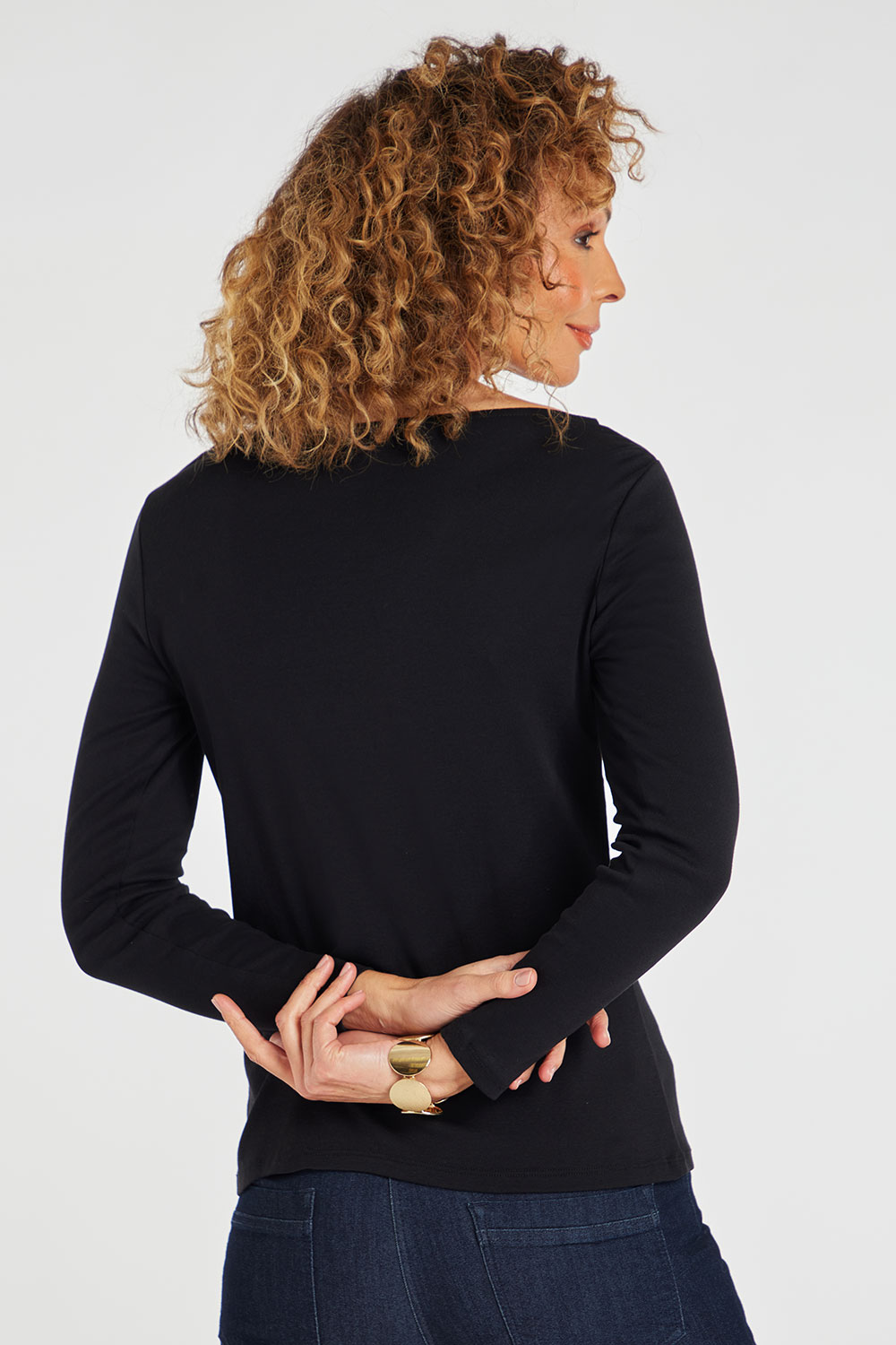 Black Long Sleeve Boat Neck Plain TShirt Bonmarché