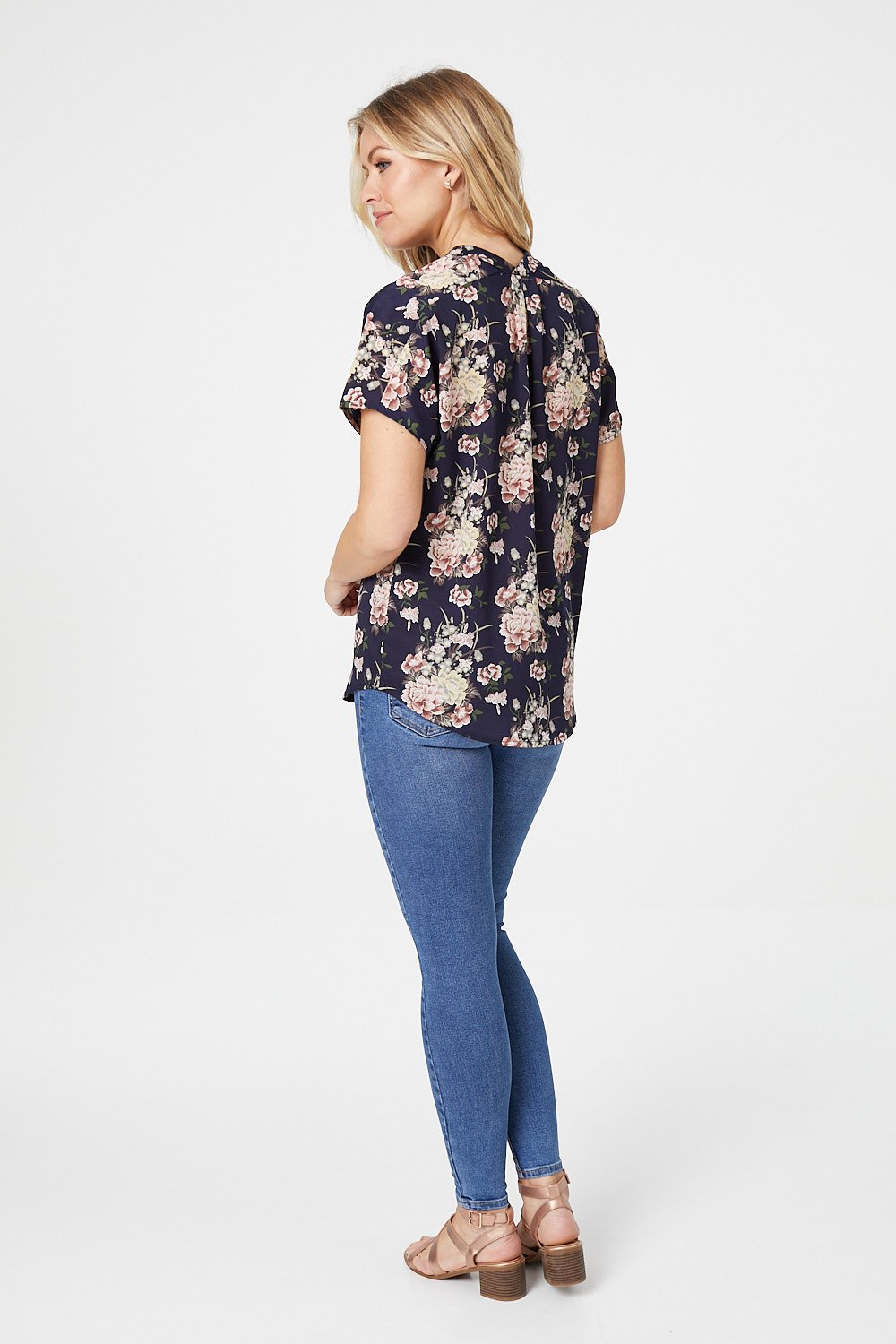 Navy Floral Wrap Top